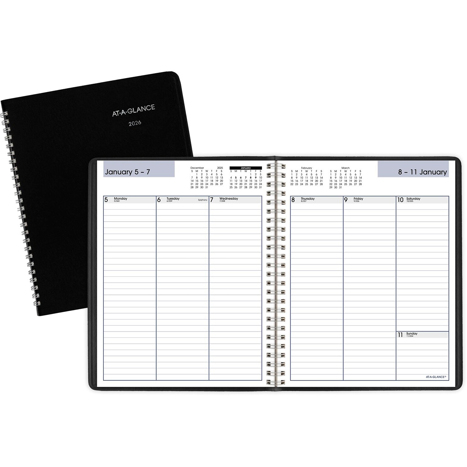 2026 AT-A-GLANCE DayMinder 7 x 8.75 Weekly Planner, Faux Leather Cover, Black (G590-00-26)