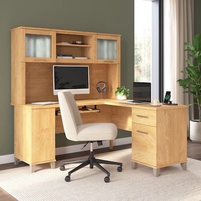 Bush Home Somerset 60 W L Shaped Computer Desk with Hutch, Maple Cross (SET002MC)