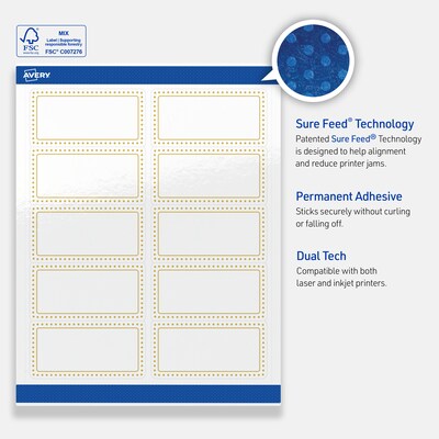 Avery Laser/Inkjet Rectangle Multipurpose Labels, 2" x 4", White, 100/Pack (S00-DJ5)