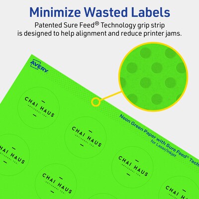 Avery Laser/Inkjet Multipurpose Circle Labels, 1.5" Dia., Neon Green, 800/Pack (94506)