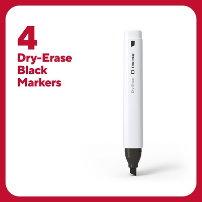 TRU RED™ Tank Dry Erase Markers, Chisel Tip, Black, 4/Pack (TR54559)