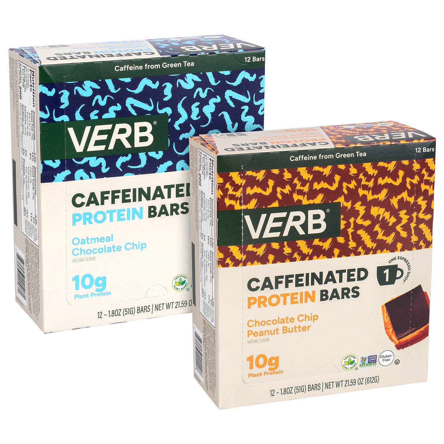 VERB Caffeinated Gluten Free Assorted Protein Bar Variety Pack, 1.8 oz., 24/Pack (600-04177)