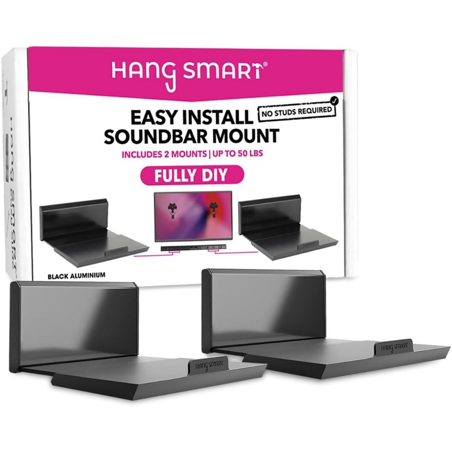 HangSmart DIY Stud Less Sound Bar Mount, Black (SM1002)