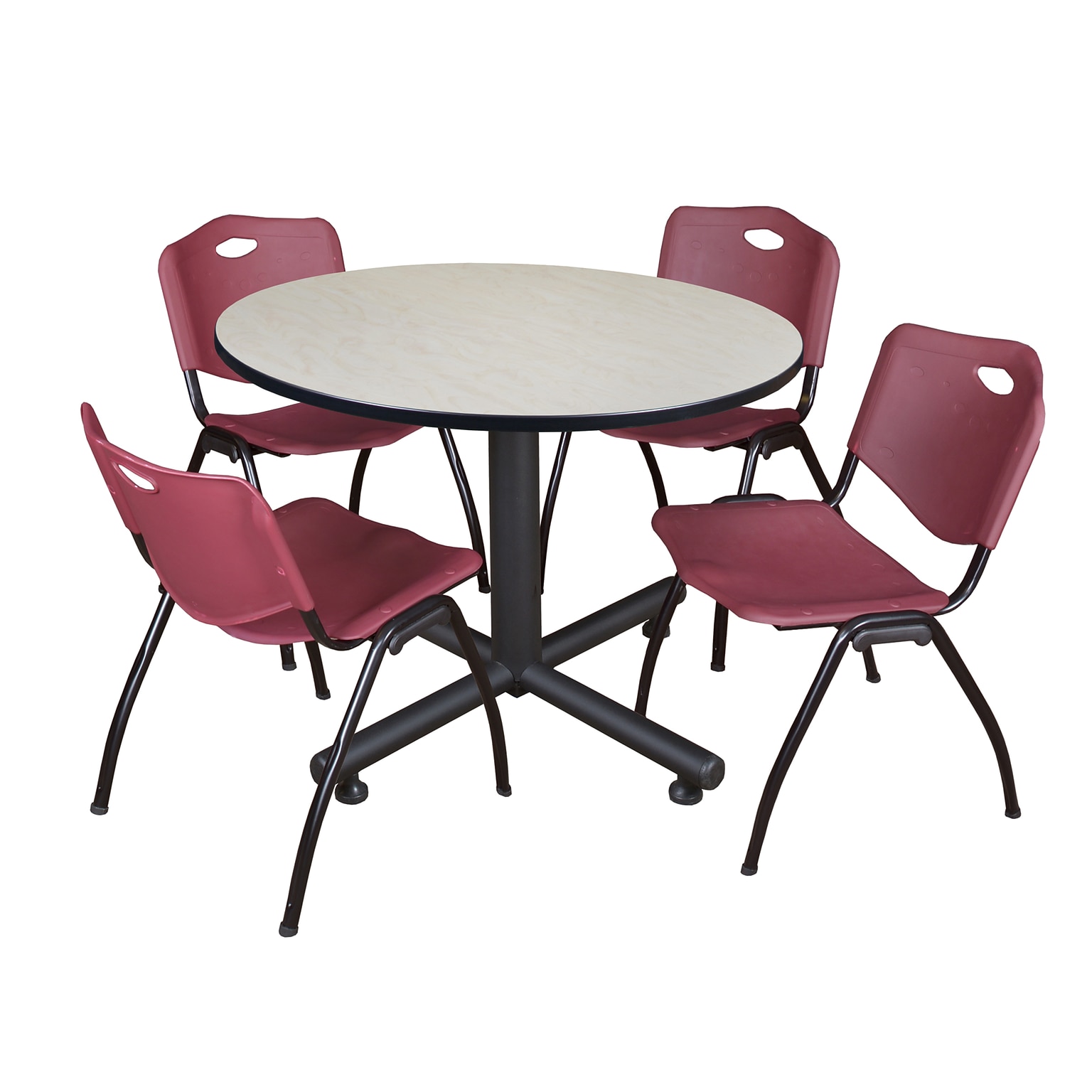 Regency Seating Kobe 48 Round Maple Breakroom Table & 4 M Stack Chairs, Burgundy (TKB48RNDPL47BY)