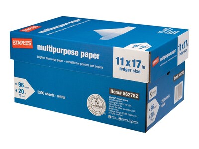 Staples Inkjet Paper – 11” x 17” Multipurpose Paper, 1 Carton of 5 Reams for 2,500 Total Sheets, 20 lbs