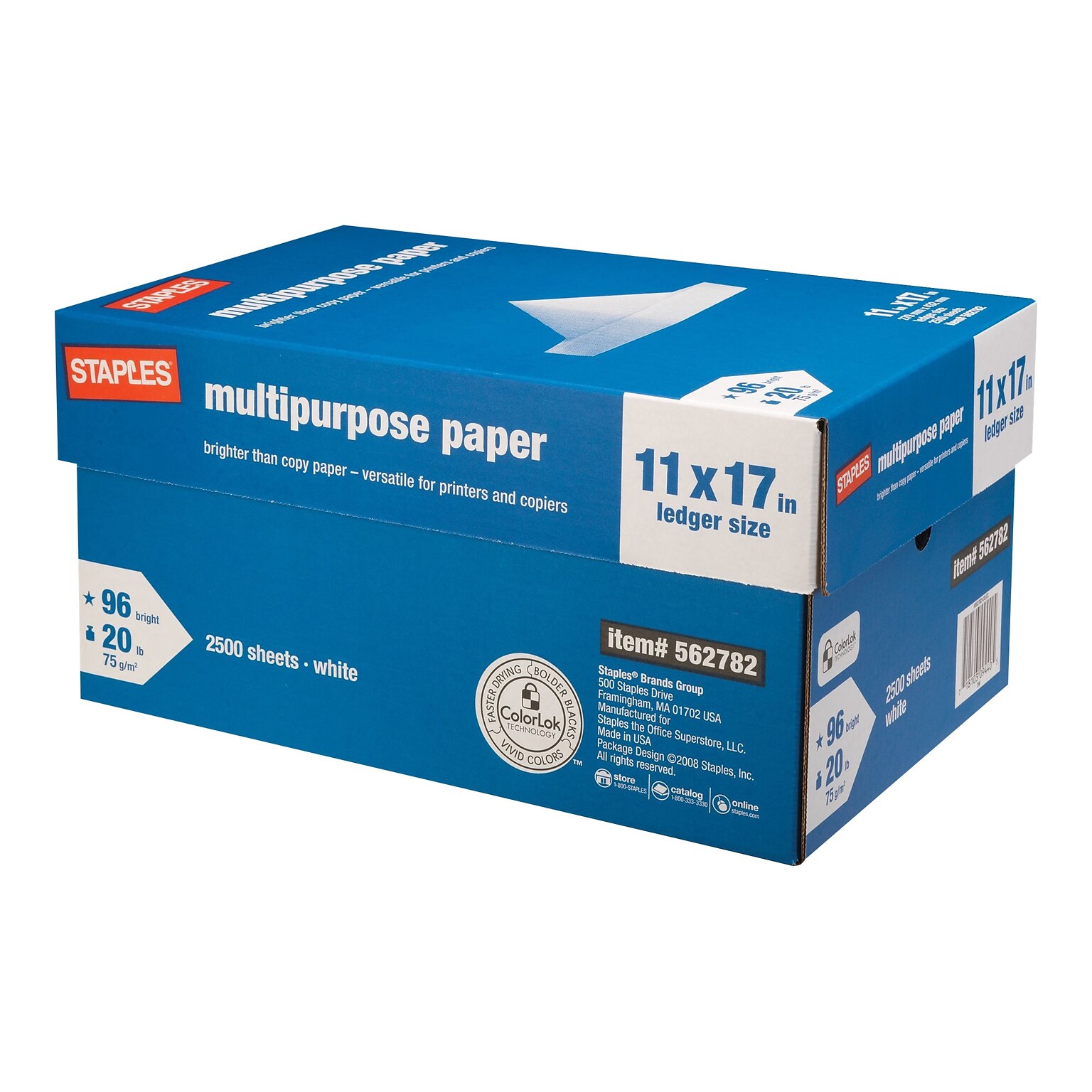 Staples Inkjet Paper – 11” x 17” Multipurpose Paper, 1 Carton of 5 Reams for 2,500 Total Sheets, 20 lbs