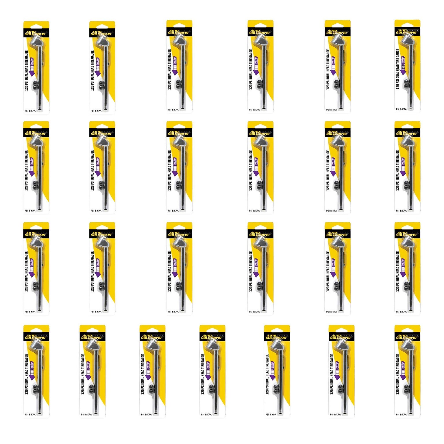 Auto Solutions Dual HD Tire Pressure Gauge, 10-120 PSI, 25/Pack, 8 Packs/Carton (14846)