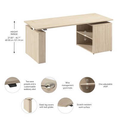 Bush Business Furniture Stratus 72"W Electric Adjustable Standing Desk with Bookcase, Natural Elm (SUT006NE)