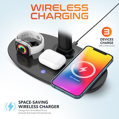 Delton 30X Wireless Noise Canceling Bluetooth Computer Headset with HS1 Wireless Charging Station, Black (DHSWC130XD)