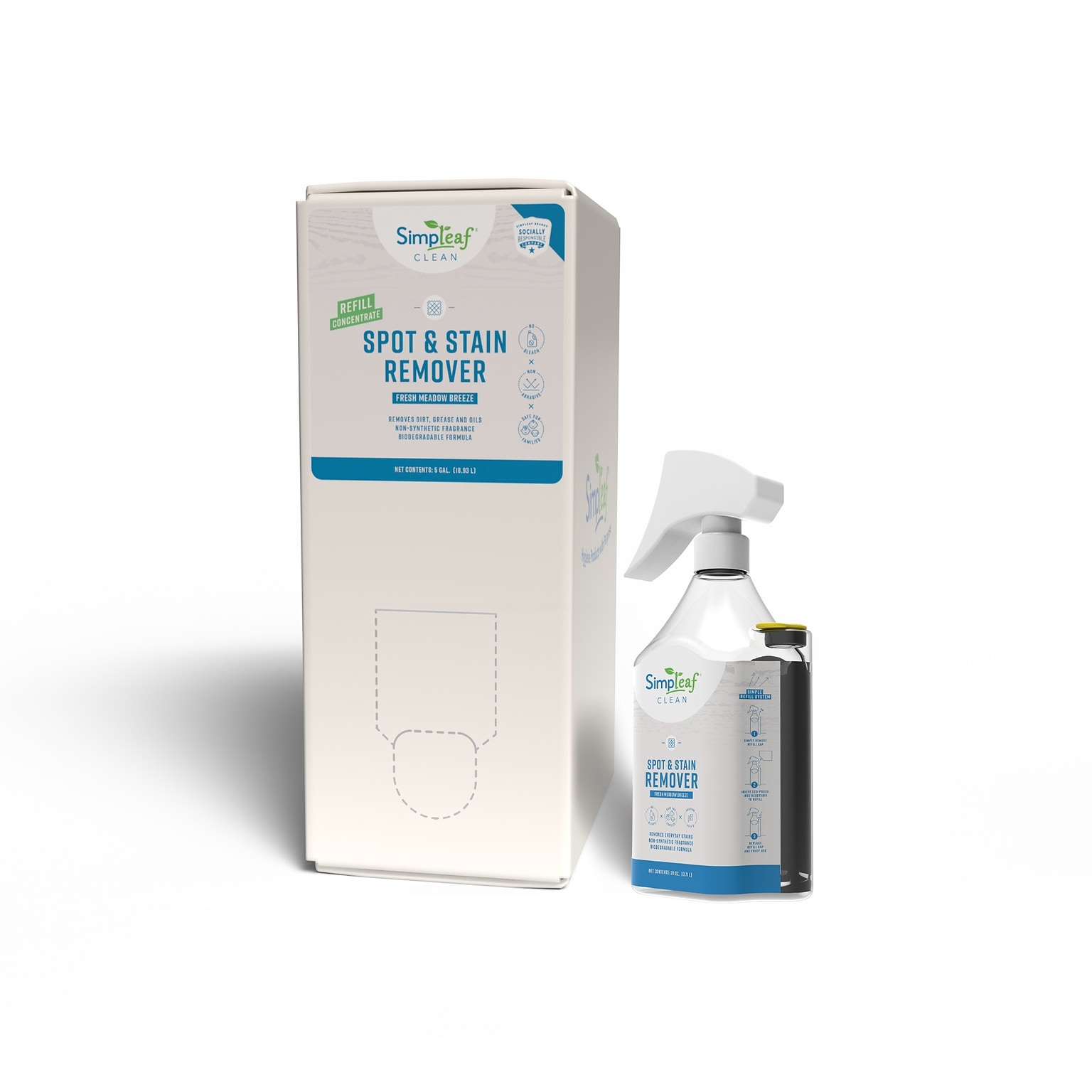 Simpleaf Clean Carpet Spot and Stain Remover Concentrate, Fresh Meadow Breeze, 5 Gallon (SSRBIB015GFBCon)