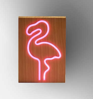 Simplee Adesso LED Wood Framed Neon Flamingo Table/Wall Lamp, 9"H, Brown/Multi-Color (SL3722-12)