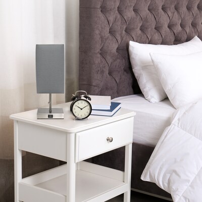 Simple Designs Petite Stick Lamp with USB Charging Port and Fabric Shade, Gray (LT1087-GRY)