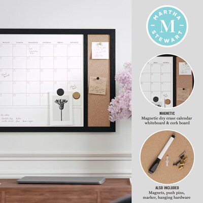 Martha Stewart Everette Magnetic Cork-Dry Erase Monthly Calendar Combo Set, Engineered Wood Frame, 24"x18" (BRPMCO4C14561BK)