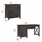 Bush Furniture Key West 54"W Writing Desk with File Cabinet and 5-Shelf Bookcase, Dark Gray Hickory (KWS004GH)