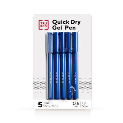 TRU RED™ Quick Dry Gel Pens, Fine Point, 0.5mm, Blue, 5/Pack (TR54469)