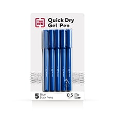 TRU RED™ Quick Dry Gel Pens, Fine Point, 0.5mm, Blue, 5/Pack (TR54469)