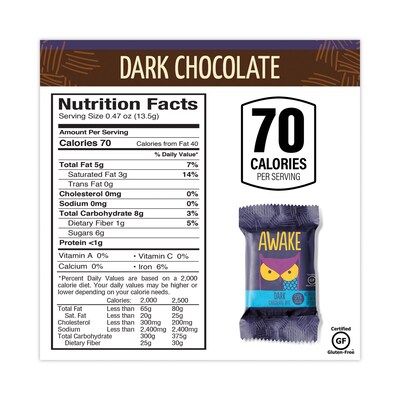Awake Caffeinated Dark Chocolate Bites, 0.47 oz., 50 Bites/Box (00458U)