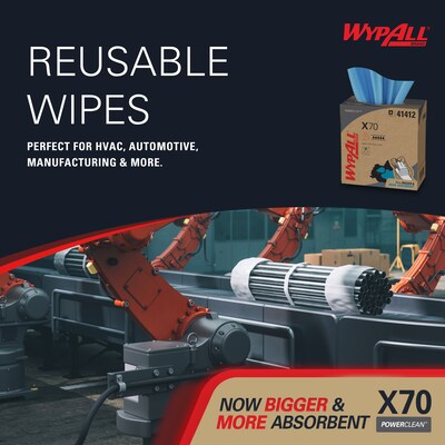 WypAll PowerClean X70 Cloths, 8.34" x 16.8", Blue, 96 Sheets/Box, 10 Boxes/Carton (41412)