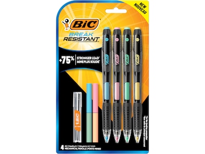BIC Break-Resistant Mechanical Pencils, 0.7mm, #2 Medium Lead, 4/Pack (MV7PRP4-BLK)