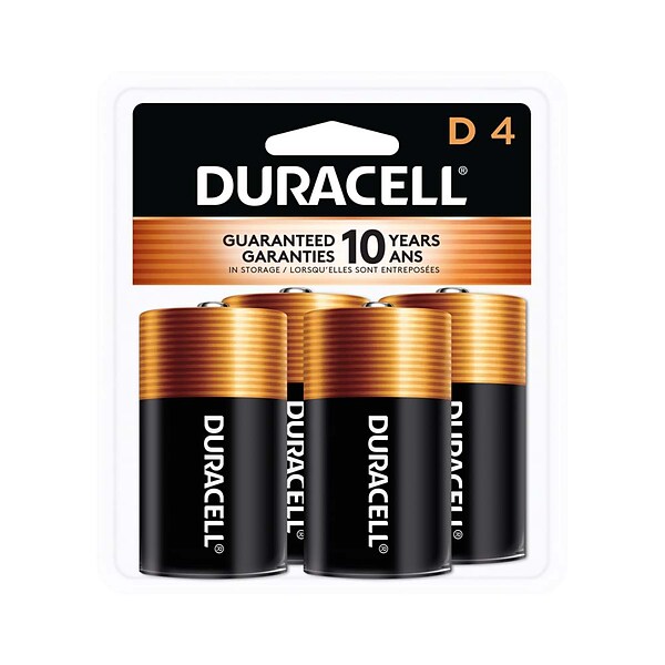 Duracell Coppertop D Alkaline Batteries, 4/Pack (MN1300R4Z)