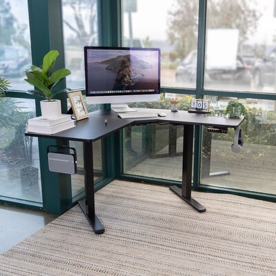 Mount-It! 47"W Electric L-Shaped Corner Adjustable Standing Desk, Black (MI-15003)