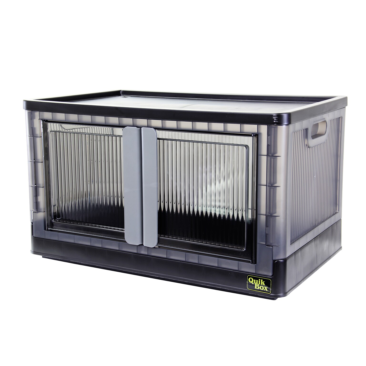 Dbest Quik Box Premium Large Stackable Folding Plastic Storage Bin, 15 x 15 x 15, 76 Qt., Black (01-934)