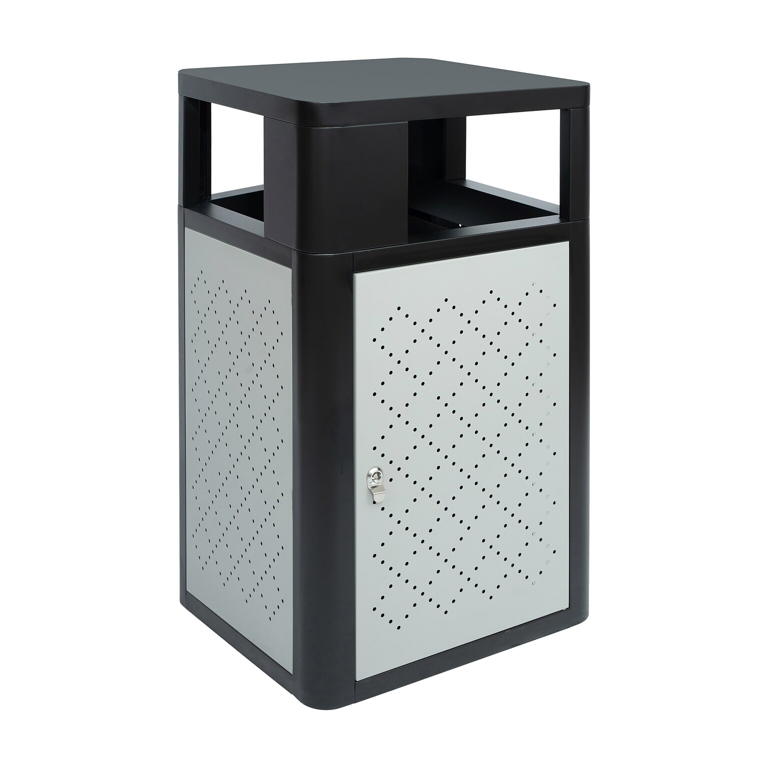 Flash Furniture Brooks Steel Indoor-Outdoor Trash Can with Locking Access Door, 31.4 Gallon, Black/Silver (UBOTB67WBLKSLV)