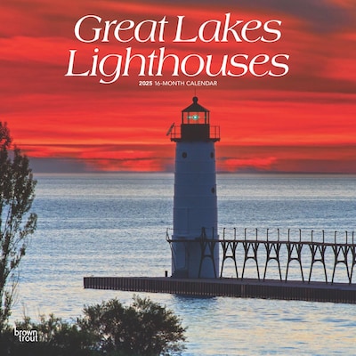 2025 BrownTrout Great Lakes Lighthouses 12 x 12 Monthly Square Wall Calendar (9781975475086)