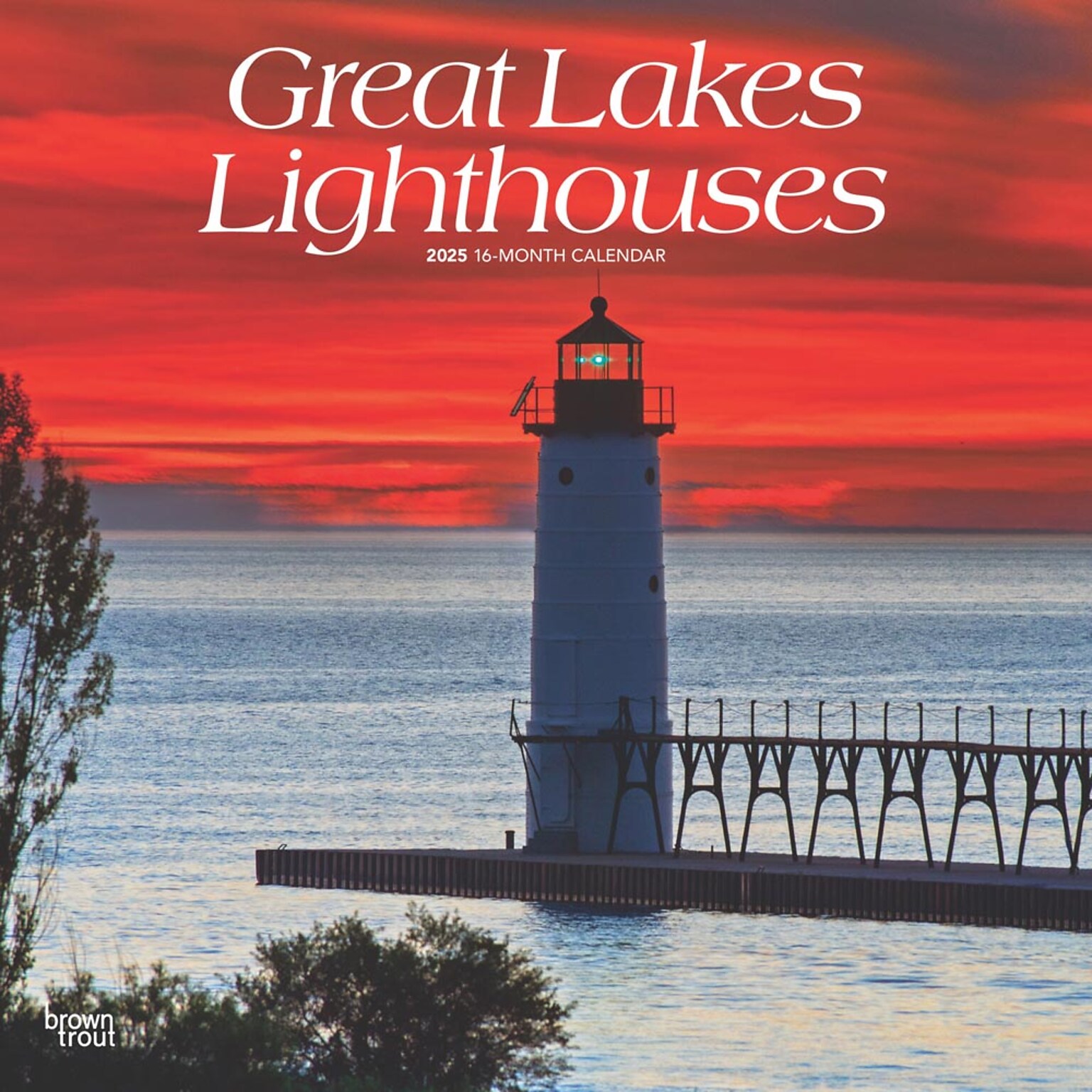 2025 BrownTrout Great Lakes Lighthouses 12 x 12 Monthly Square Wall Calendar (9781975475086)