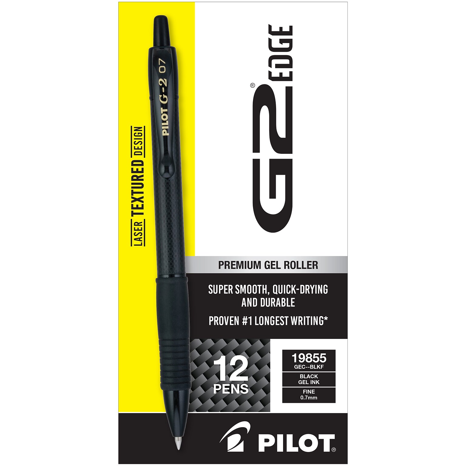 Pilot G2 Edge Retractable Gel Pen, Fine Point, 0.7mm, Black Ink, 12/Pack (8469)