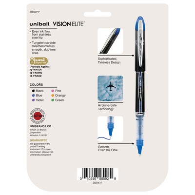 uni-ball Vision Elite Rollerball Pens, Micro Point, Assorted Colors Ink, 8 Pack (58092)