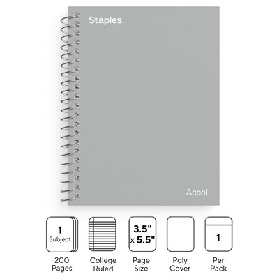 TRU RED™ Premium Mini 1-Subject Notebook, 3.5" x 5.5", College Ruled, Gray (TR58291)
