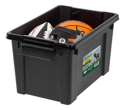 Remington Store-It-All 5 Gal. Storage Container with Latching Lid, Plastic, Black & Green, 4/Pack (586518)