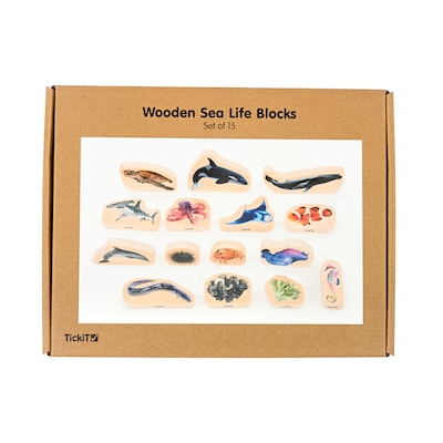 TickiT Wooden Sea Life Blocks, Multicolored, 15 Pieces/Set (CTU73566)