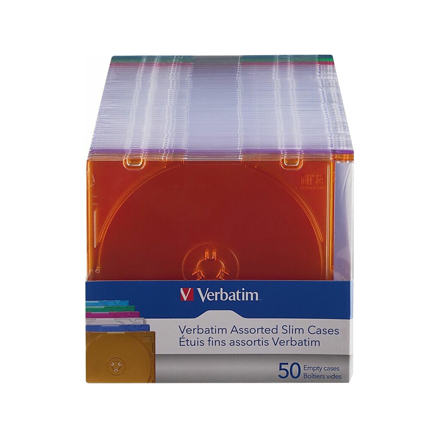Verbatim Jewel Cases for CD/DVD/Blu-Ray, Assorted Colors, 50/Pack (71128)
