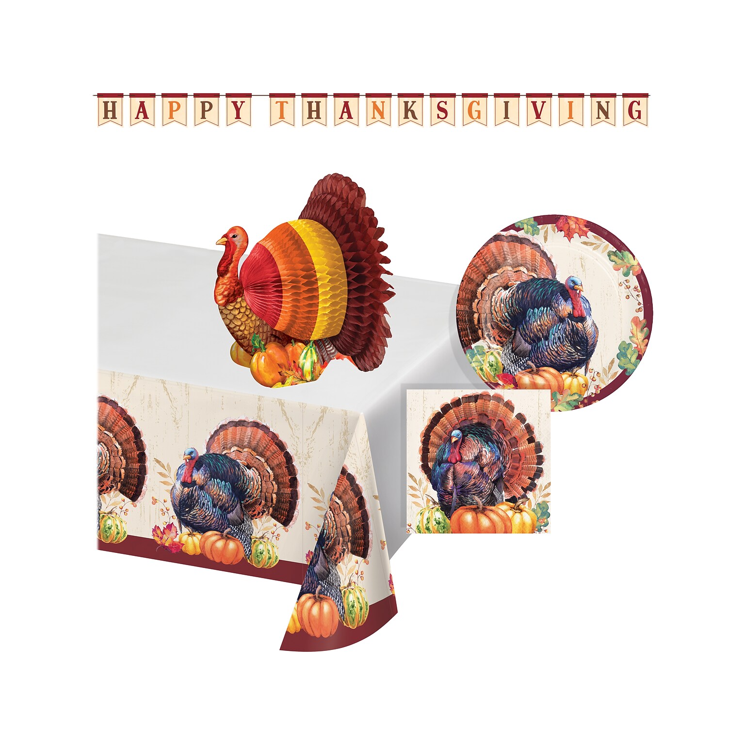Creative Converting Thanksgiving Turkey Tableware and Decoration Kit