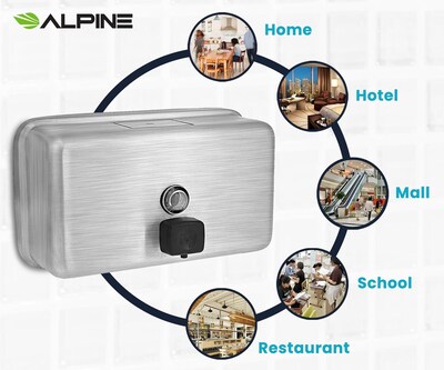 Alpine Industries Universal Wall Mounted Hand Soap Dispenser, Stainless Steel, 2/Pack (424-SSB-2PK)