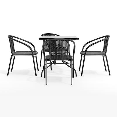 Flash Furniture Lila 28'' Square Table with 4 Rattan Stack Chairs, Black (TLH073SQ037BK4)