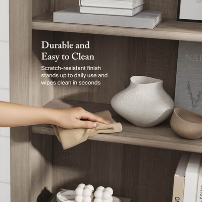 Bush Furniture Somerset 65.2"H 5-Shelf Bookcase with Adjustable Shelves, Ash Gray Laminated Wood (WC81665)