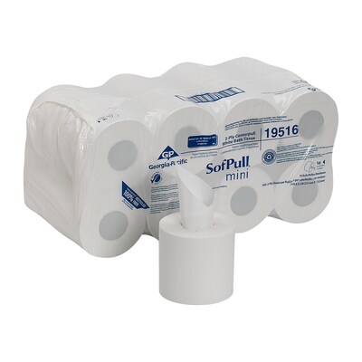 SofPull Mini 2-Ply Center-Pull Toilet Paper, White, 500 Sheets/Roll, 16 Rolls/Carton (19516)