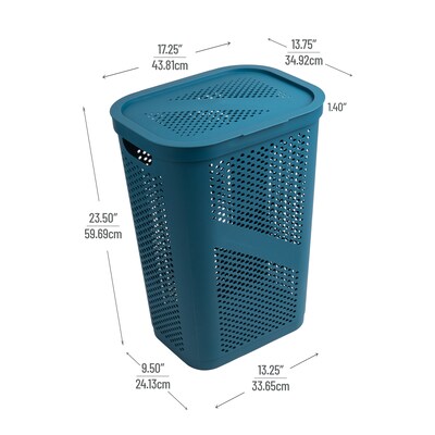 Mind Reader 15.85-Gallon Slim Laundry Hamper with Lid, Plastic, Blue, 2/Set (2HBIN60-BLU)