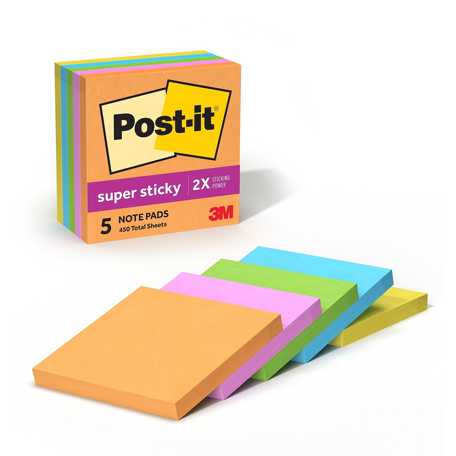Post-it Super Sticky Notes, 3 x 3, Energy Boost Collection, 90 Sheet/Pad, 5 Pads/Pack (654-5SSUC)