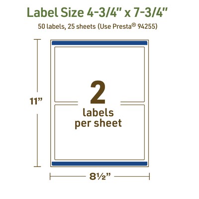 Avery Dissolvable Rectangle Multipurpose Labels, 4.75" x 7.75", Off-white, 50/Pack (94255)