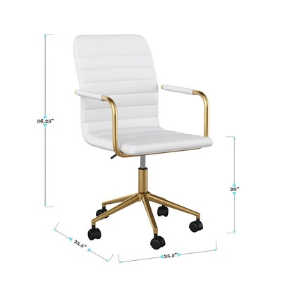 Martha Stewart Taytum Faux Leather Swivel Office Chair, White (CH142370WHGLD)