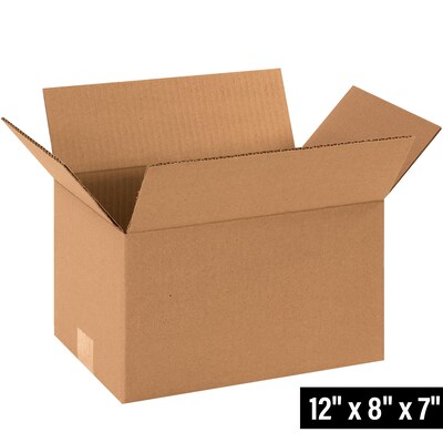 12 x 8 x 7 Shipping Boxes, 32 ECT, Brown, 25/Bundle (1287)