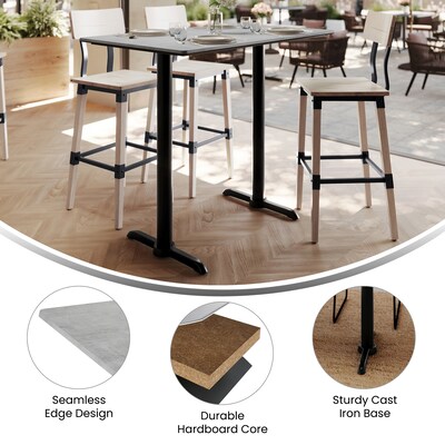 Flash Furniture Acadia Wooden Dining Table with T-Bases, 30"D x 48"W, Gray Faux Concrete/Black Base (ST3048CGT0522B)