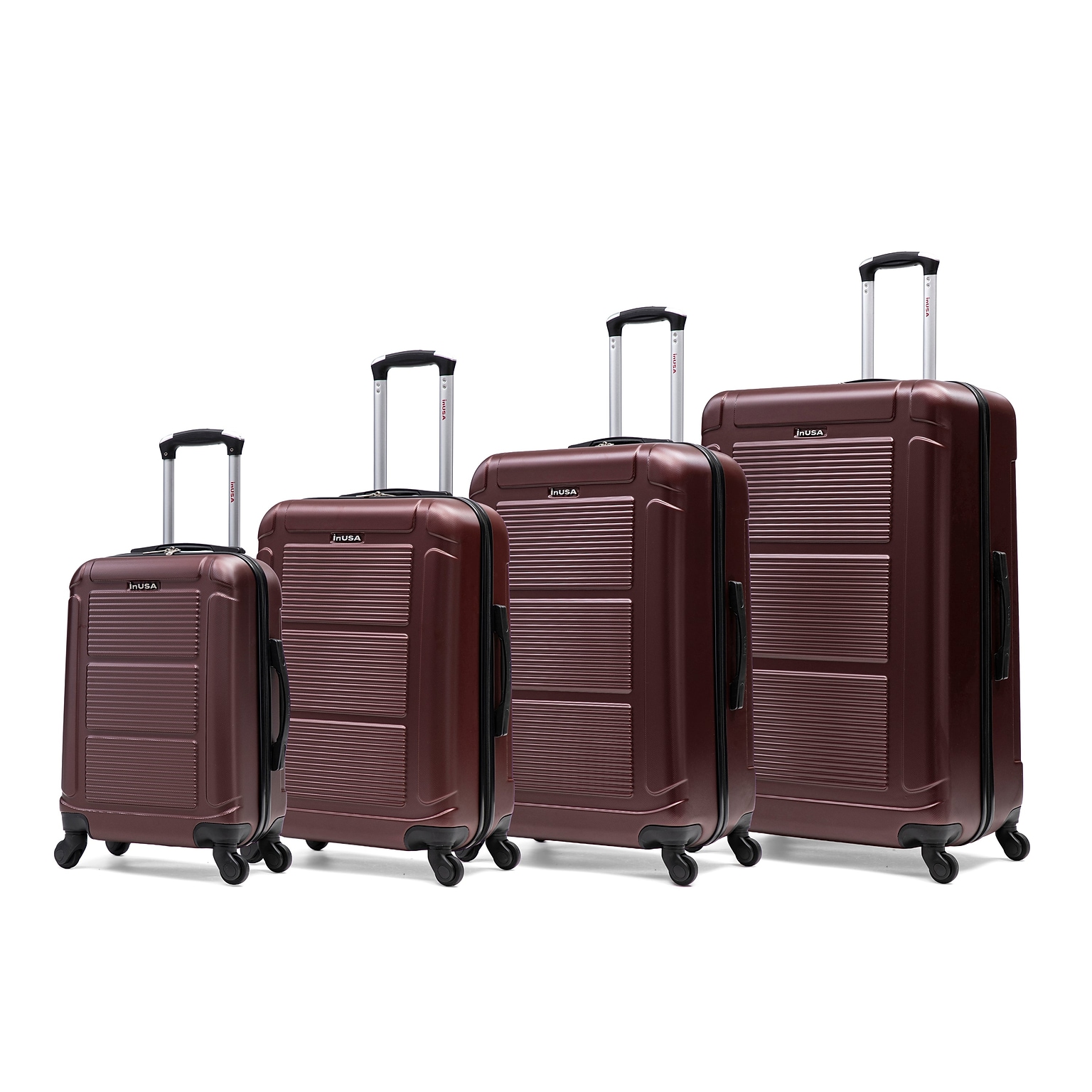 InUSA Pilot 4-Piece Hardside Spinner Luggage Set, TSA Checkpoint Friendly, Wine (IUPILSMLXL-WIN)