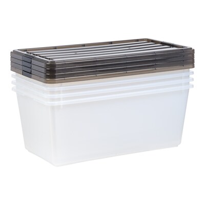 Iris 91 Quart Storage Container with Lid, Plastic, Gray, 4/Pack (500253)