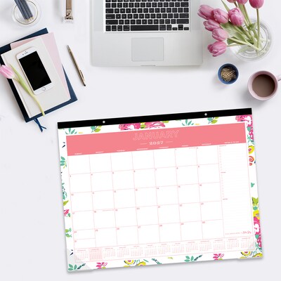 2027 Blue Sky Day Designer Peyton White 22" x 17" Monthly Desk Pad Calendar, Pink/White (103631-27)