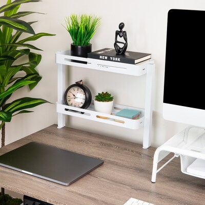 Mind Reader Clamp-On 2-Compartment Metal Desk Shelf, White (DESX2T-WHT)